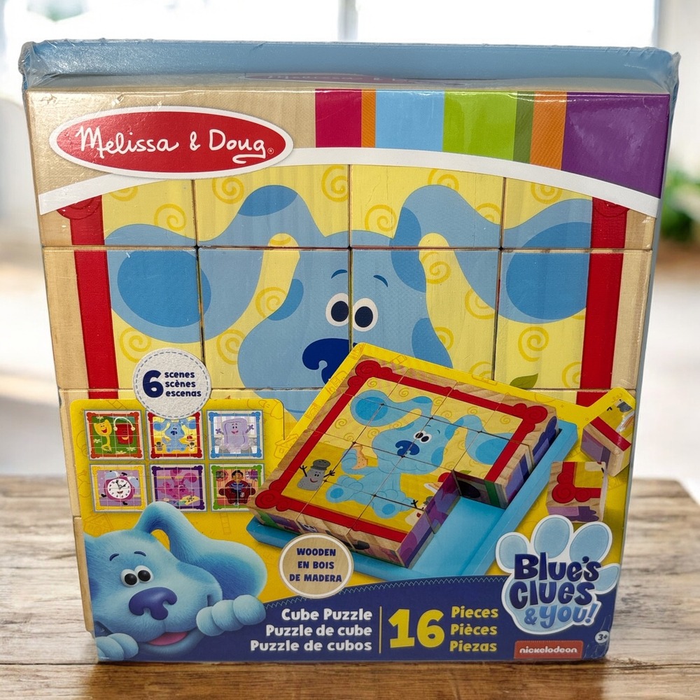 Melissa & Doug Blue's Clues Wooden Cube Puzzle 16 Pieces Creates 6 Scenes New